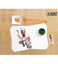 BK Gift Kişiye Özel Baba Oğul Chef Karikatürlü 4 Adet Amerikan Servis Seti