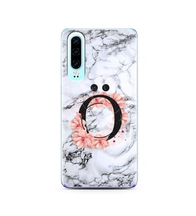 Mermer Çiçekli Harf Tasarım Süper Şeffaf Silikon Telefon Kılıfı Huawei P30  Ö-Ha
