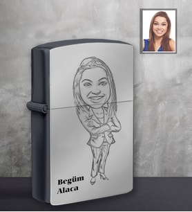 Kişiye Özel Öğretmen Karikatürlü Siyah Benzinli Çakmak Bayan-6