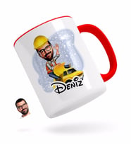 BK Gift Kişiye Özel Erkek Yol Mühendisi Karikatürlü Kırmızı Kupa Bardak-1