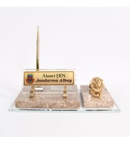 KREM SET ALTIN ASLAN FİGÜRLÜ DOĞAL HUZUR VEREN MERMER MASA İSİMLİK OFİS HEDİYESİ YENİ İŞ HEDİYESİ (Gold)