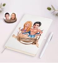 BK Gift Kişiye Özel Yılın En Mükemmel Çifti Karikatürlü Beyaz Defter ve Kalem Hediye Seti-8