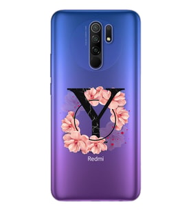 Pembe Çiçekli Harf Tasarım Süper Şeffaf Silikon Telefon Kılıfı Xiomai Redmi 9 Y-