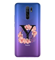 Pembe Çiçekli Harf Tasarım Süper Şeffaf Silikon Telefon Kılıfı Xiomai Redmi 9 Y-