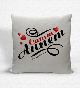 BK Gift Kişiye Özel Canım Annem Dekoratif Keten Yastık - 14 (Bej)