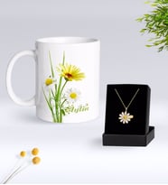 BK Gift Kişiye Özel Papatya Temalı Kupa Ve Papatya Kolye Hediye Seti-11 (Model 1)