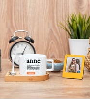 Anne Kelime Anlamı Fincan ve Turuncu Mini Fotoğraf Çerçevesi