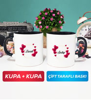 İkili İsme Özel Sevgililer Günü Hediyesi Kupa Bardak Siyah