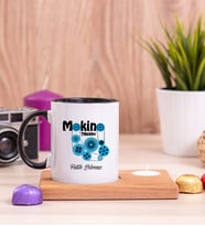 Makine Teknikeri Ahşap Altlıklı Mumlu Siyah Kupa Bardak