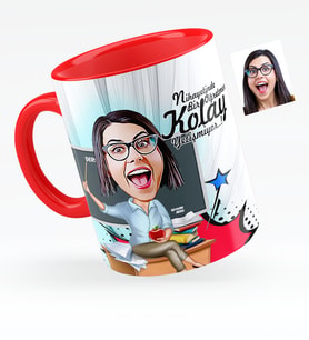 BK Gift Kişiye Özel Bayan Öğretmen Karikatürlü Kırmızı Kupa Bardak  2