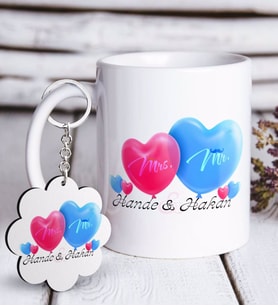 BK Gift Kişiye Özel Sevgililer Günü Beyaz Kupa ve Anahtarlık Hediye Seti-4 (Model 1)
