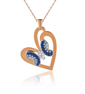 Aqua Geçişli Kelebek Rose Gümüş Kolye