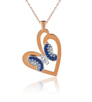 Aqua Geçişli Kelebek Rose Gümüş Kolye