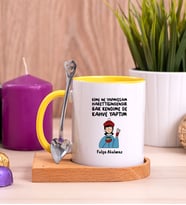 Bak Kendime De Kahve Yaptım Ahşap Altlıklı Sarı Kupa Bardak