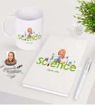 BK Gift Kişiye Özel Bayan Fen Bilimler Öğretmeni Beyaz Defter Kalem Kupa Seti-1 (Model 1)
