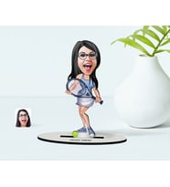 BK Gift Kişiye Özel Bayan Tenis Oyuncusu Karikatür Ahşap Biblo  1