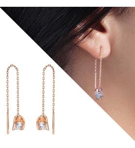 Zirkon Tektaşlı Sandviç Tasarım Rose Renk 925 Ayar Gümüş Sallantılı Küpe