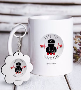 BK Gift Kişiye Özel Mesleki Acil Tıp Teknisyeni Beyaz Kupa ve Anahtarlık Hediye Seti-4 (Model 1)