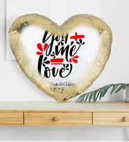 BK Gift Kişiye Özel Sevgililer Günü Altın Yaldız Sihirli Kalp Yastık  79