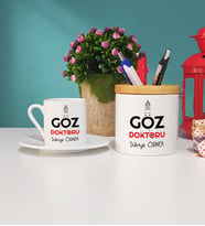 Göz Doktoru Türk Kahvesi Fincanı ve Kalemlik Seti