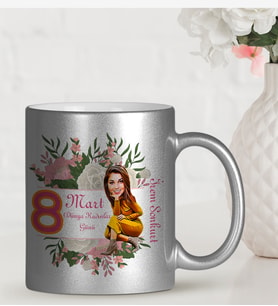 BK Gift Kişiye Özel Kadınlar Günü Karikatür Gümüş Kupa Bardak  38
