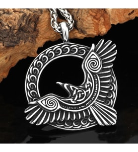 Paslanmaz Çelik Viking Mitoloji Hafıza Simgesi Raven Kuzgun Kolye