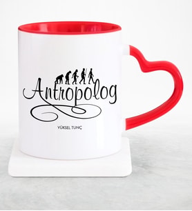 BK Gift Kişiye Özel Mesleki Antropolog Kırmızı Kalpli Kupa Bardak  1