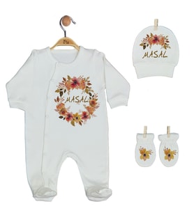 Pia Baby Gl 1929-01 İsme Özel Üçlü Tulum Set