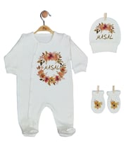 Pia Baby Gl 1929-01 İsme Özel Üçlü Tulum Set