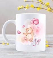 BK Gift Kişiye Özel Kalpli Uçan Ayı Tasarımlı Beyaz Kupa Bardak-1