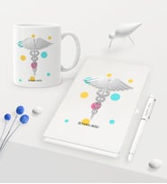 BK Gift Kişiye Özel Tıp Sembolü Temalı Beyaz Defter Kalem Kupa Seti - 1 (Model 1)