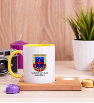 Jandarma Logolu Ahşap Altlıklı Mumlu Sarı Kupa Bardak