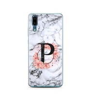 Mermer Çiçekli Harf Tasarım Süper Şeffaf Silikon Telefon Kılıfı Huawei P20  P-Ha