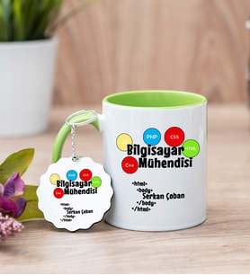 Bilgisayar Mühendisi Yeşil Kupa Bardak Ve Anahtarlık Set