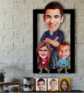 BK Gift Kişiye Özel Baba Kız Oğul Karikatürlü 3D Ahşap Tablo-1