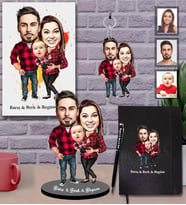Kişiye Özel Aile Karikatürlü 5 li Hediye Seti  Mod-6