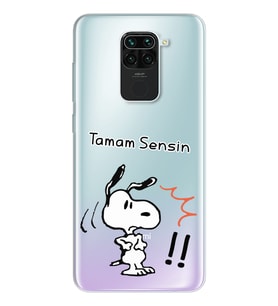 Snoopy Tasarımlı Süper Şeffaf Silikon Telefon Kılıfı Xiomai Redmi Note 9