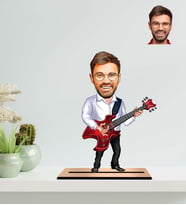 Kişiye Özel Süper Gitarist Hediyesi Karikatür Ahşap Biblo