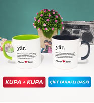 İkili Yâr Sevgililer Günü Hediyesi Kupa Bardak Yeşil Siyah