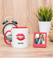 Dudak Tasarım Kırmızı Kupa Bardak ve Kırmızı Mini Fotoğraf Çerçevesi