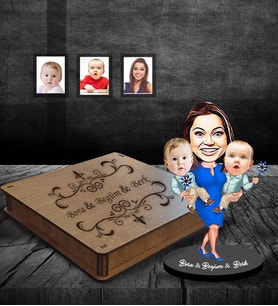 Kişiye Özel Aile Karikatürlü Ahşap Biblo Kutulu Mod-3