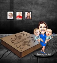Kişiye Özel Aile Karikatürlü Ahşap Biblo Kutulu Mod-3