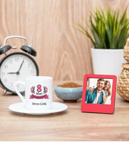 Kadınlar Günü Hediyesi Kahve Fincanı ve Kırmızı Mini Fotoğraf Çerçevesi