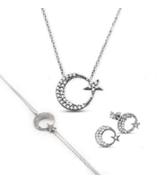 925 Ayar Gümüş Ayyıldız Kolye & Küpe & Bileklik Set
