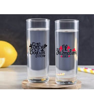 BK Gift Kişiye Özel Renkli Baskılı Selvi Boylum Al Yazmalım Tasarımlı İkili Vodka Bardağı-2 (Beyaz)