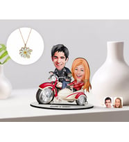 BK Gift Kişiye Özel Sevgililer Karikatürlü 3D Ahşap Biblo ve Çift İsimli Papatya Kolye Seti-12 (Model 1)
