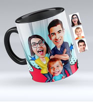 BK Gift Kişiye Özel Aile Karikatürlü Siyah Kupa Bardak  1
