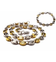 Gemici Model Sarı Beyaz Çelik Erkek Kolye Bileklik Set 6018605672687
