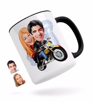 BK Gift Kişiye Özel Sevgililer Karikatürlü Siyah Kupa Bardak-17