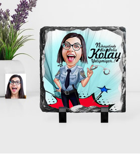 BK Gift Kişiye Özel Bayan Polis Karikatürlü Dekoratif Doğal Taş  1